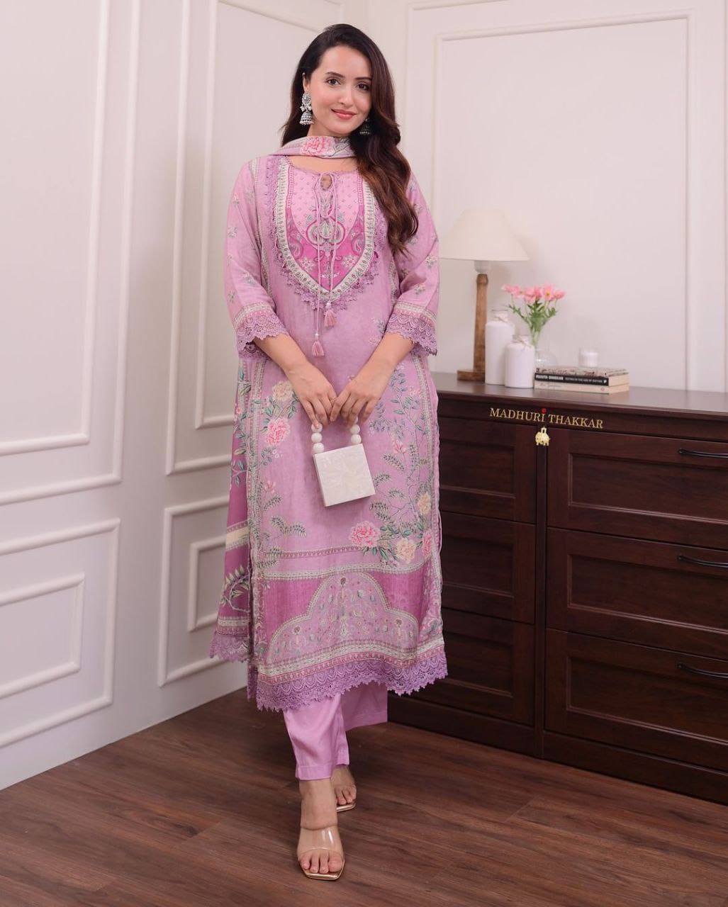 Festive Printed Hand Embroidery Soft Muslin Suit Set