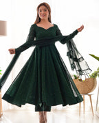 Emerald Grace Soft Georgette Silk Anarkali Suit Set with Ruffle Dupatta