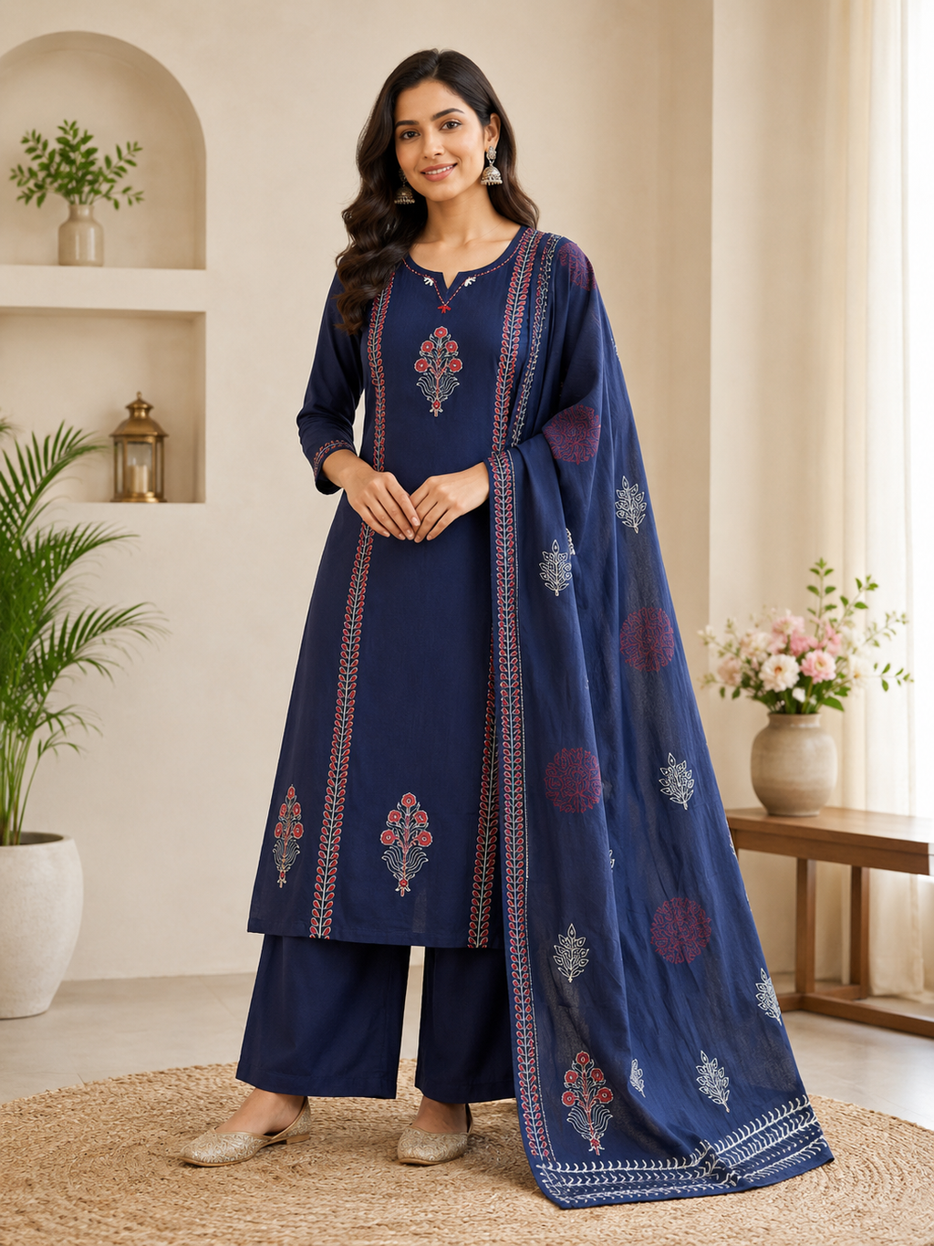 Very Attractive Blue Pure Cotton Hand Block Print Suit Set