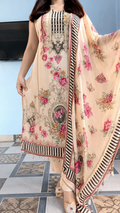 Elegant Floral Printed Muslin Suit Set with Dupatta