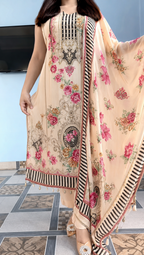 Elegant Floral Printed Muslin Suit Set with Dupatta