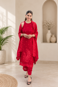Premium Ruby Red Faux Georgette Festive Suit Set