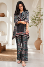 Premium Black Printed Natural Crepe Co-Ord Set