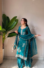 Festive Teal Green Fox Georgette Designer Suit Set with Embroidered Dupatta