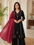Classic Black Cotton Ethnic Suit Set With Block Print With Real Mirror Hand Work