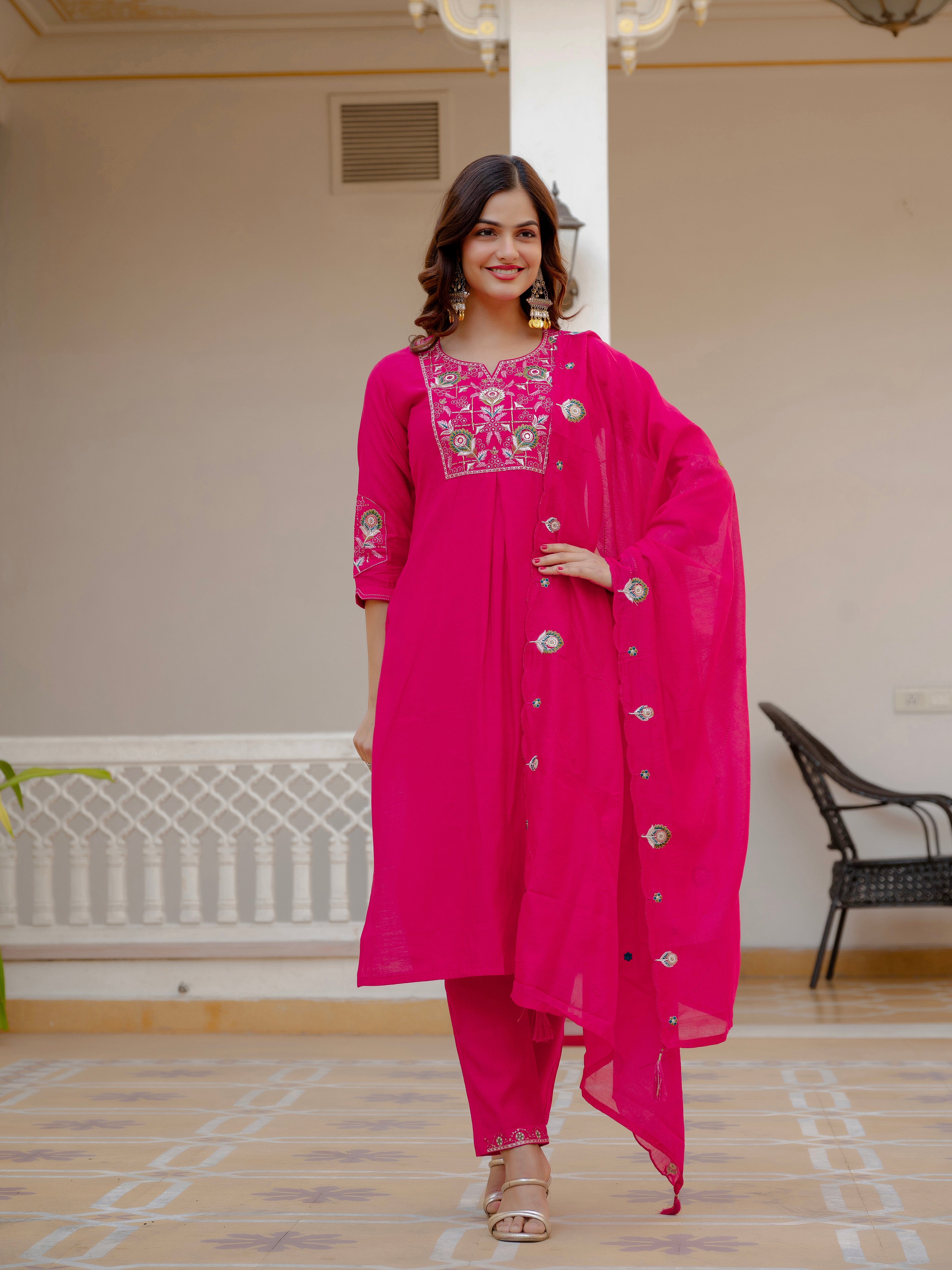 Elegant Pink Embroidered Ethnic Kurta Set for Women
