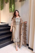 New Designer Jimmy Choo Silk Embroidered Suit Set with Dupatta