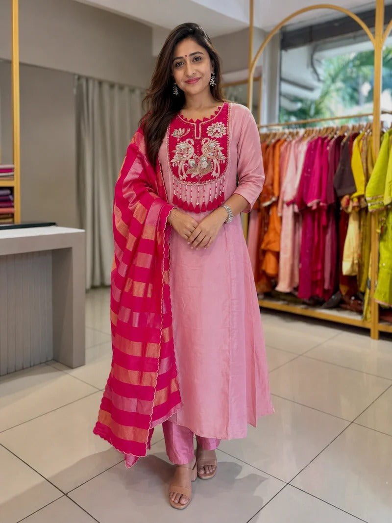 Festive Blush Pink Royale Embroidered Suit Set