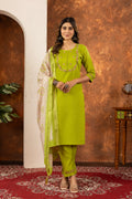 Women’s Marina Silk Embroidered Straight Suit Set