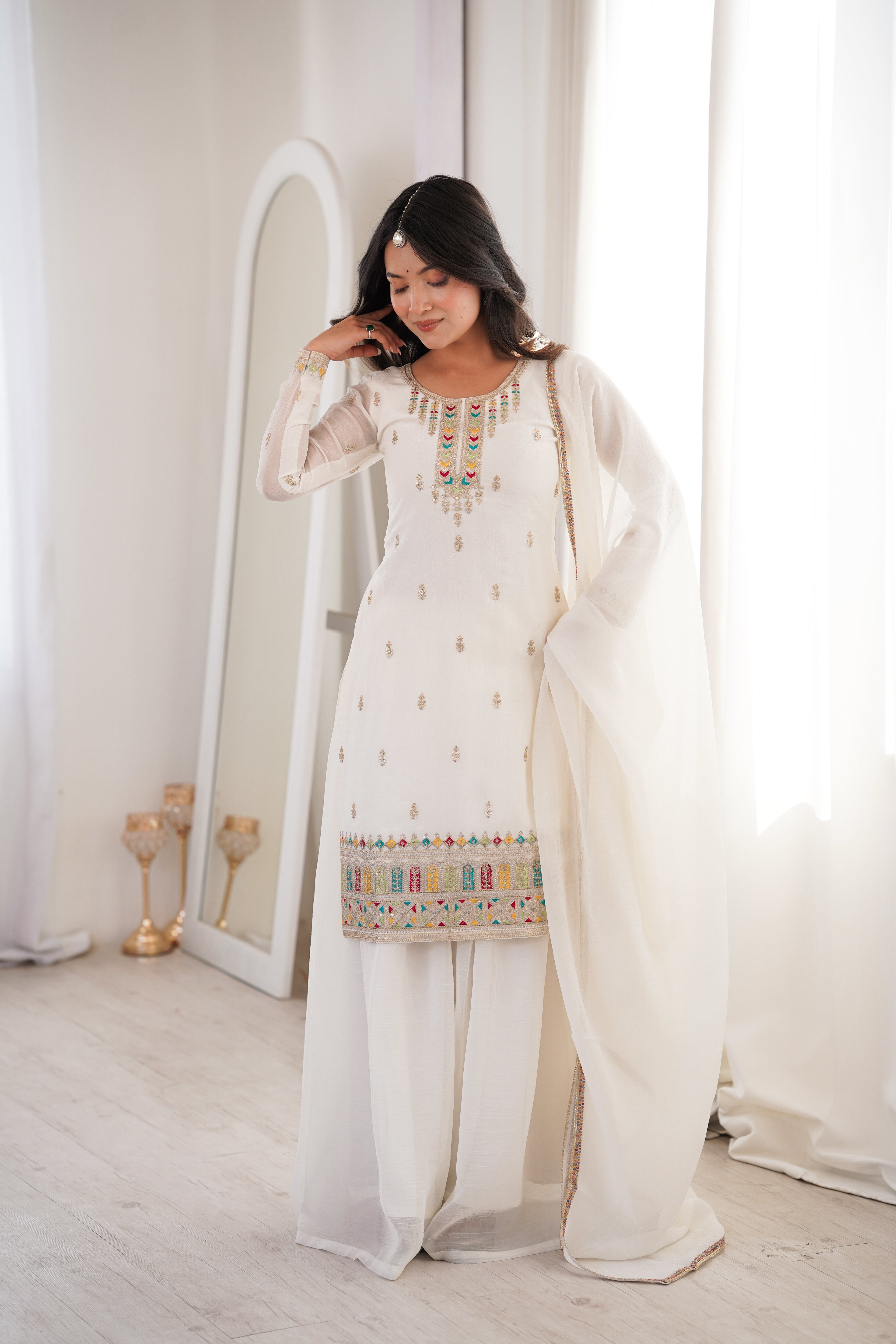 Premium Crunchy Silk Straight Kurta Palazzo Set with Dupatta