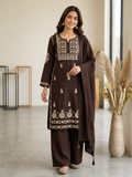 Very Attractive Brown Premium Rayon Embroidery Suit Set Set