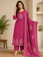 Catchy Rouge Pure Cotton Suit Set With Mirror Hand Work