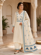 Elegant Pure Khadi Cotton Printed Salwar Suit with Sequence Handwork