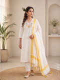 Pure Khadi Cotton Multi-Thread Embroidered Kurta Pant Set with Dupatta