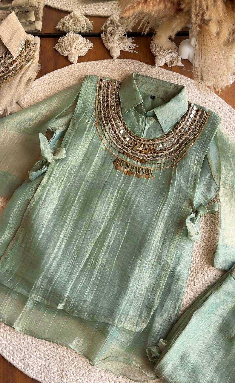 Elegant Sage Green Salsa Crushed Festive Co-Ord Set