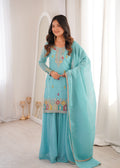 Very Attractive Crunchy Silk Straight Kurta Palazzo Set with Dupatta