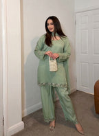 Attractive Mint Green Faux Georgette Embroidered Suit Set with Dupatta