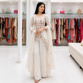New Designer White Rangoli Silk Embroidered Suit Set