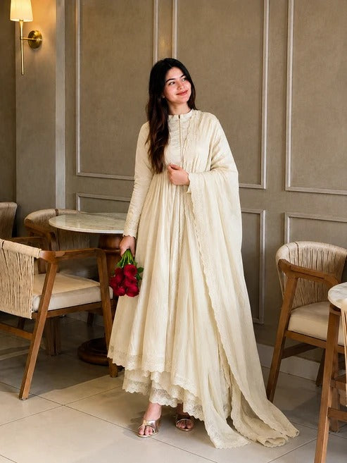 Elegant Premium Look White Anarkali Suit Set with Dupatta