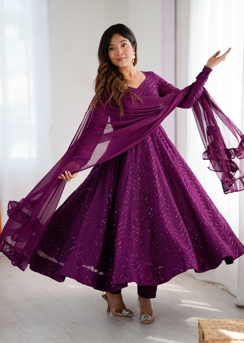 Premium Embroidered Soft Fox Georgette Anarkali Suit Set with Dupatta
