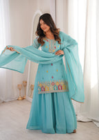 Very Attractive Crunchy Silk Straight Kurta Palazzo Set with Dupatta