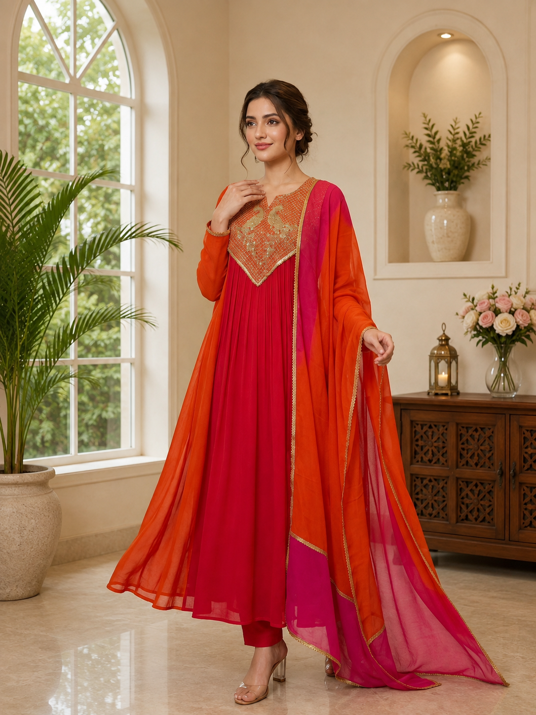 Very Beautiful Festive Sequence Embroidered Anarkali Suit Set
