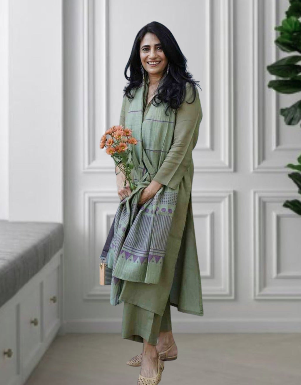 Elegant Sage Green Viscose Rayon Straight Kurta Pant Set with Printed Dupatta