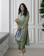 Elegant Sage Green Viscose Rayon Straight Kurta Pant Set with Printed Dupatta