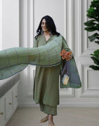 Elegant Sage Green Viscose Rayon Straight Kurta Pant Set with Printed Dupatta