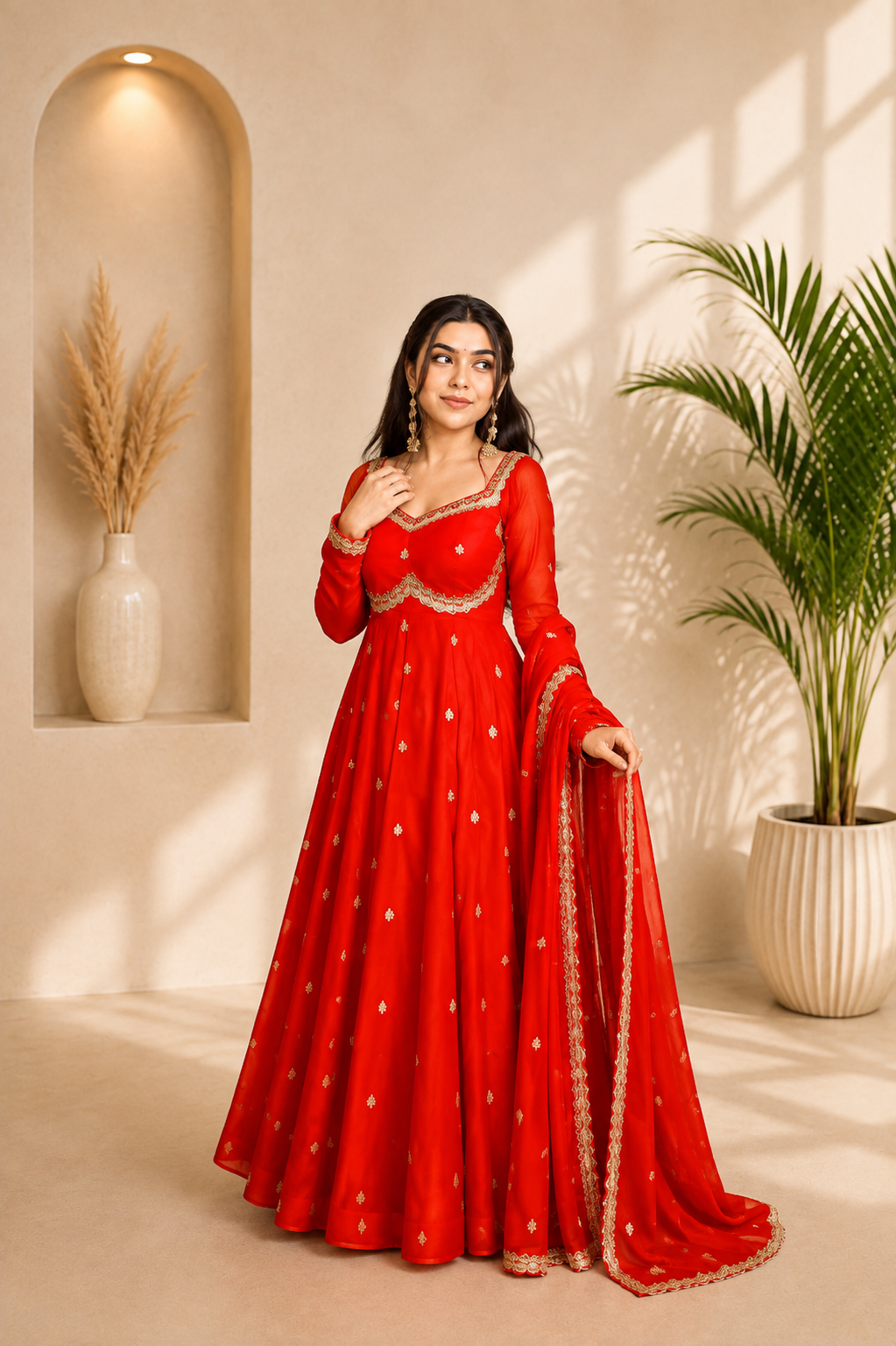 Neha Elegant Rust Orange Faux Georgette Anarkali Suit Set