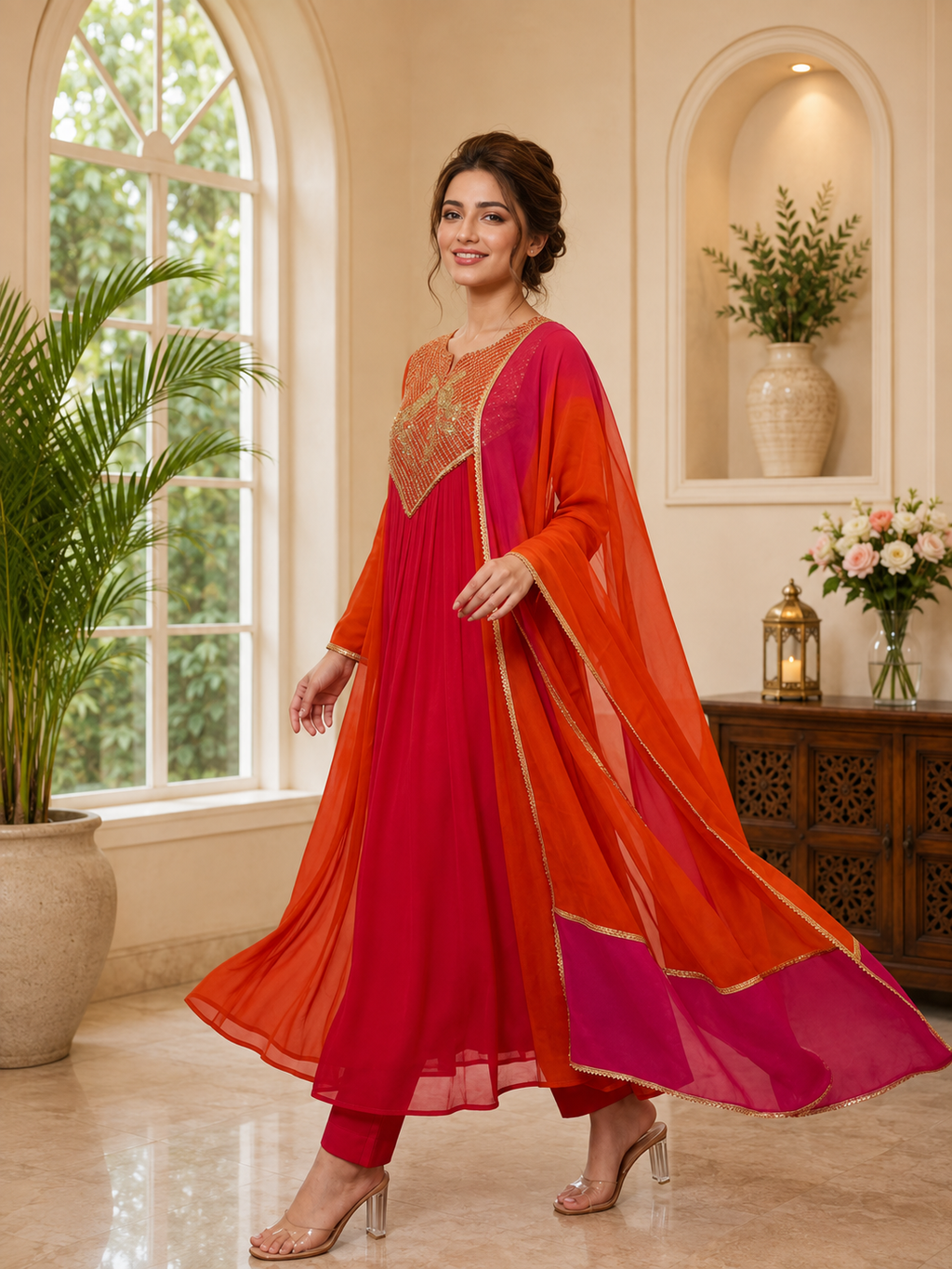 Very Beautiful Festive Sequence Embroidered Anarkali Suit Set