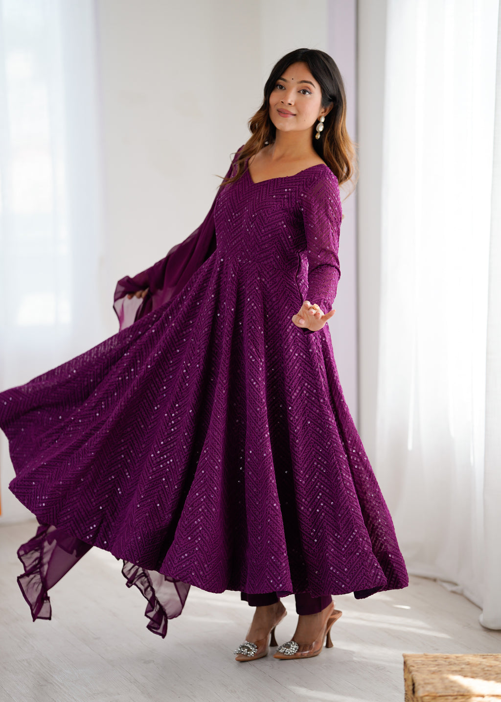 Premium Embroidered Soft Fox Georgette Anarkali Suit Set with Dupatta
