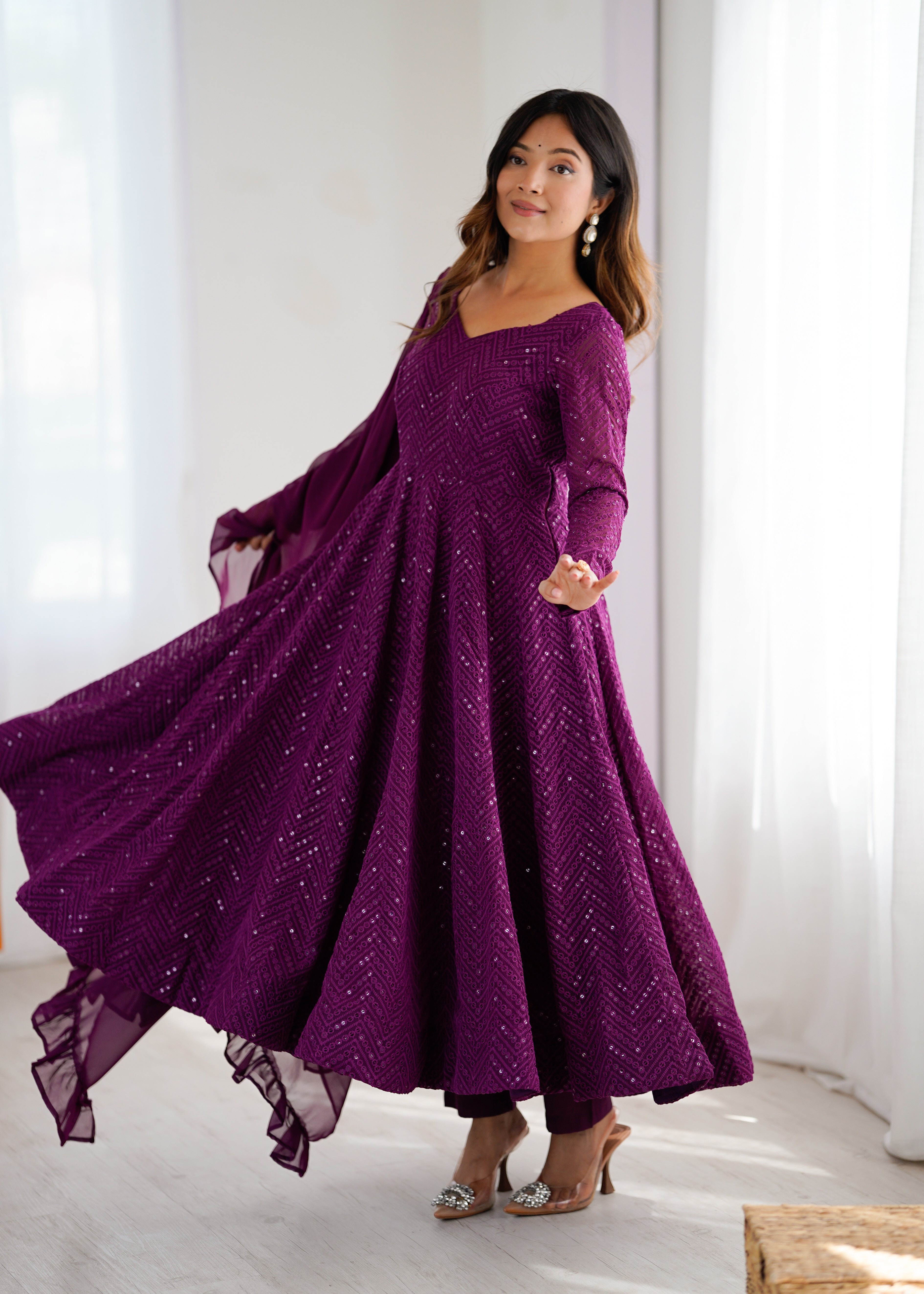 Premium Embroidered Soft Fox Georgette Anarkali Suit Set with Dupatta
