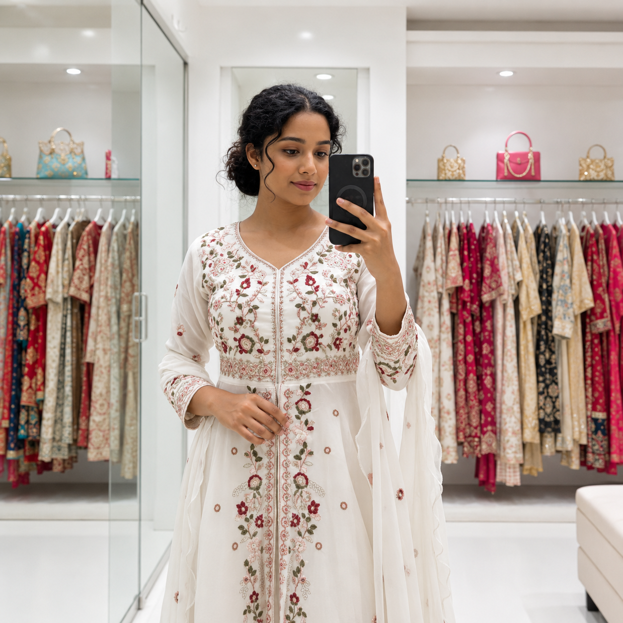 New Designer White Rangoli Silk Embroidered Suit Set