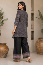 Woman's Ethnic Black Printed Natural Crepe Co-Ord Set