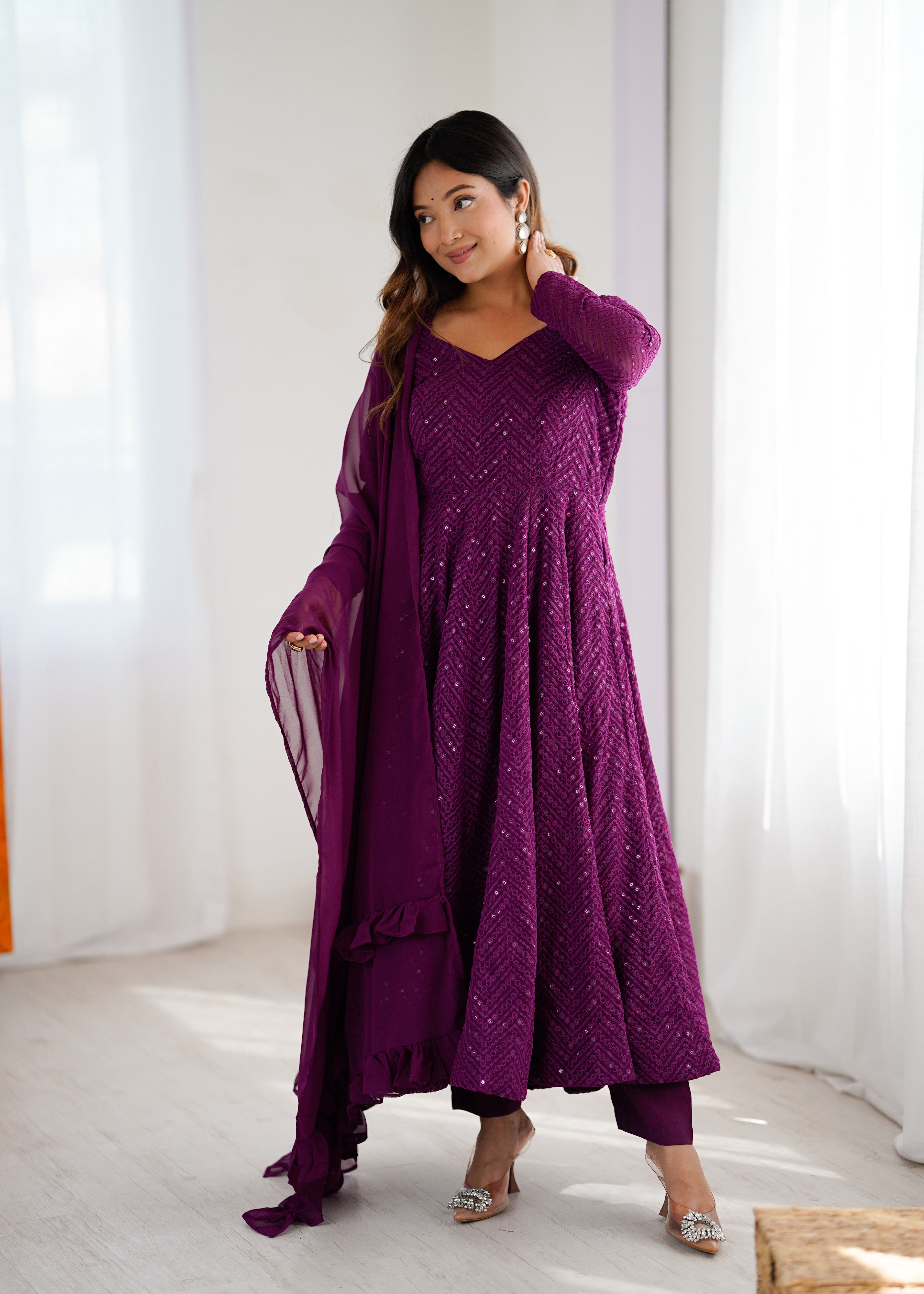 Premium Embroidered Soft Fox Georgette Anarkali Suit Set with Dupatta