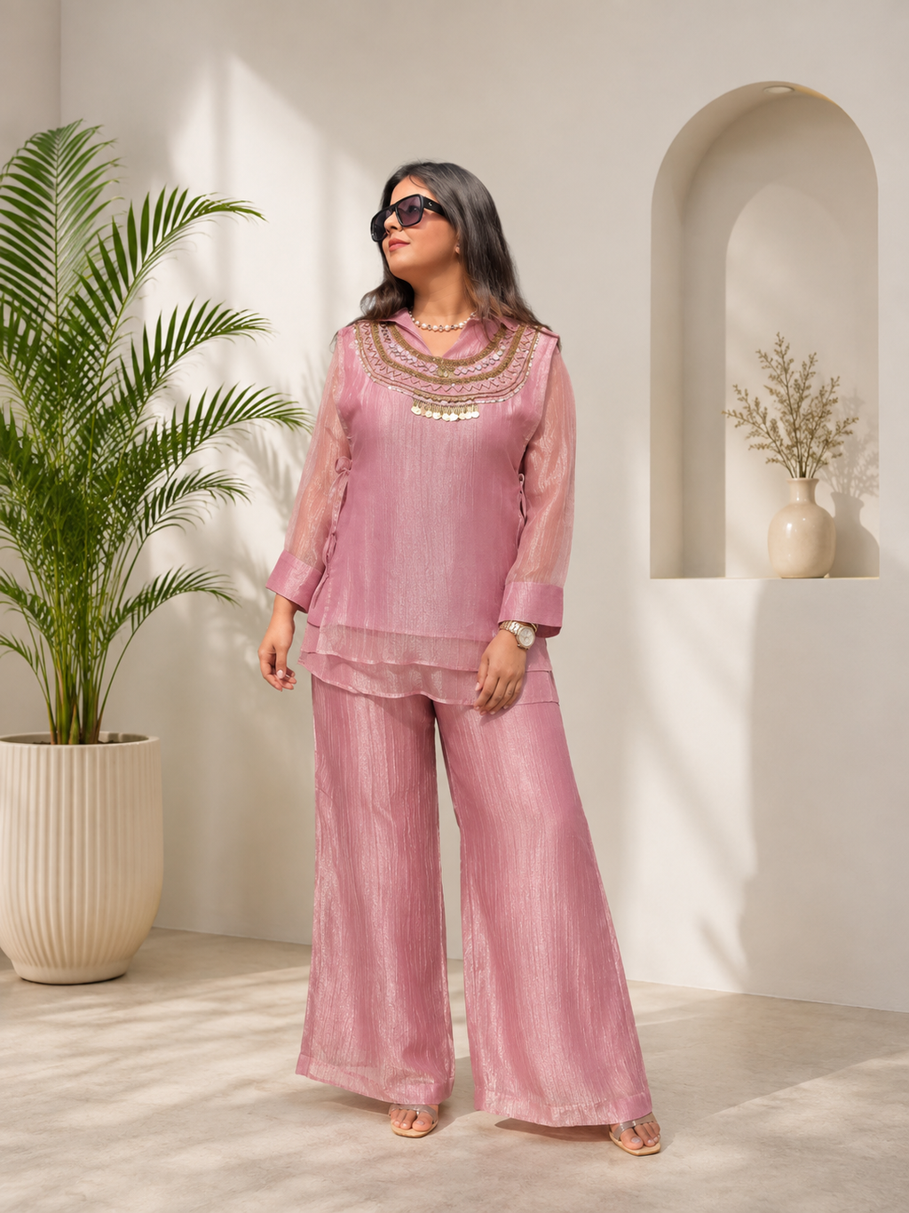 Very Beautiful Mauve Salsa Crushed Festive Co-Ord Set