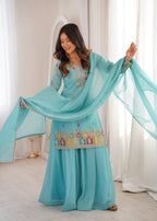 Very Attractive Crunchy Silk Straight Kurta Palazzo Set with Dupatta