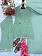 Attractive Mint Green Faux Georgette Embroidered Suit Set with Dupatta