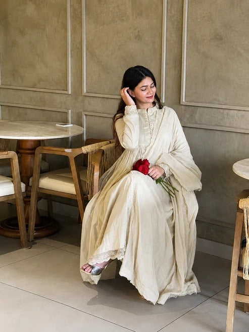 Elegant Premium Look White Anarkali Suit Set with Dupatta