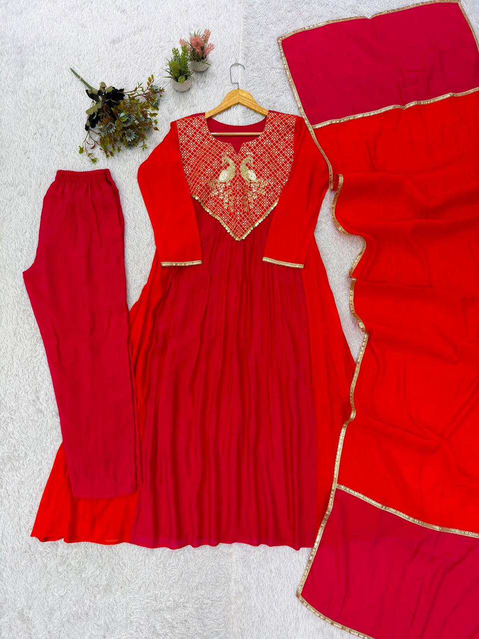 Very Beautiful Festive Sequence Embroidered Anarkali Suit Set