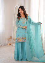 Very Attractive Crunchy Silk Straight Kurta Palazzo Set with Dupatta