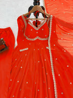 Neha Elegant Rust Orange Faux Georgette Anarkali Suit Set