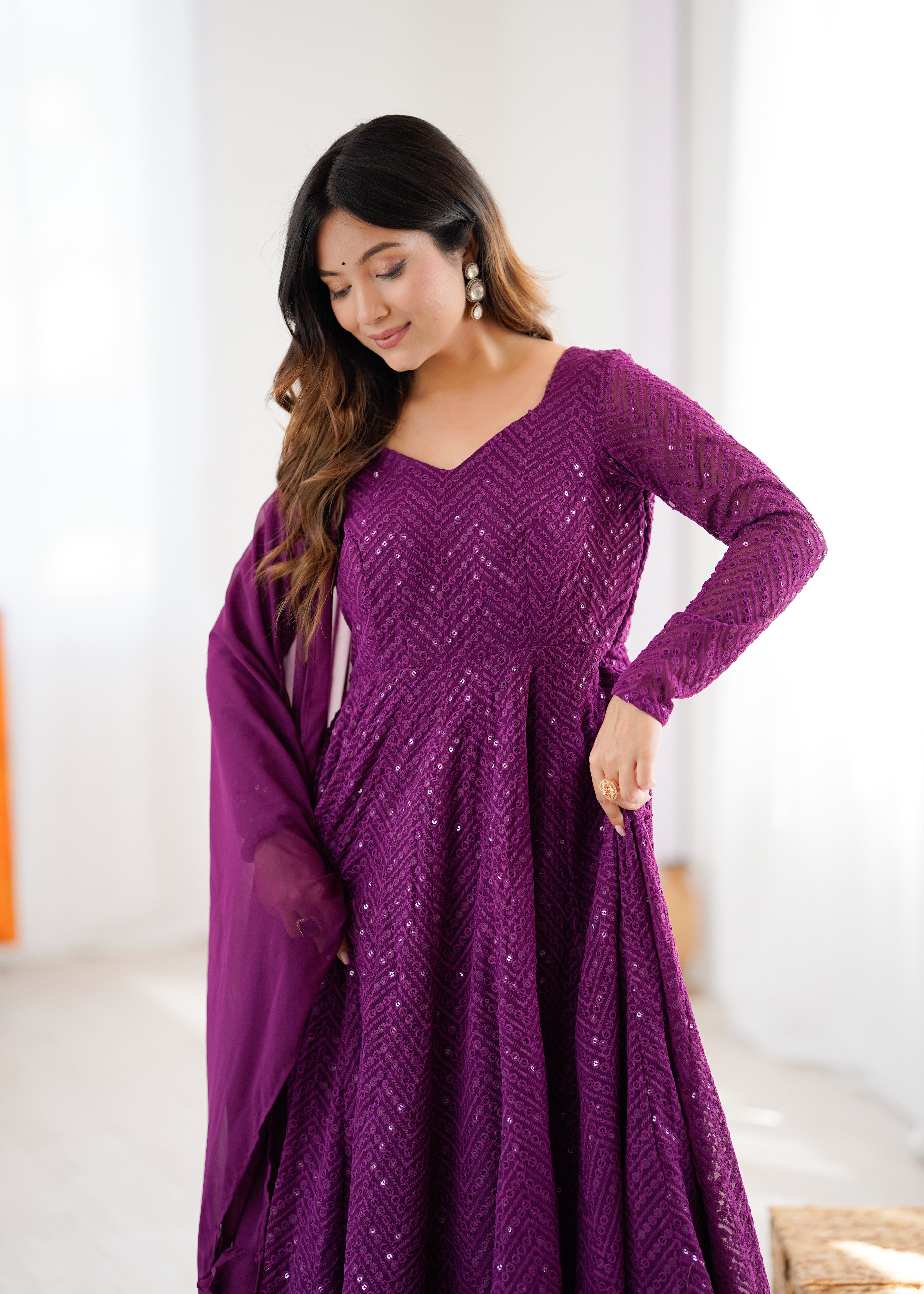 Premium Embroidered Soft Fox Georgette Anarkali Suit Set with Dupatta
