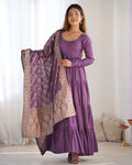 Designer Roman Silk Flared Suit Set with Traditional Jacquard Dupatta