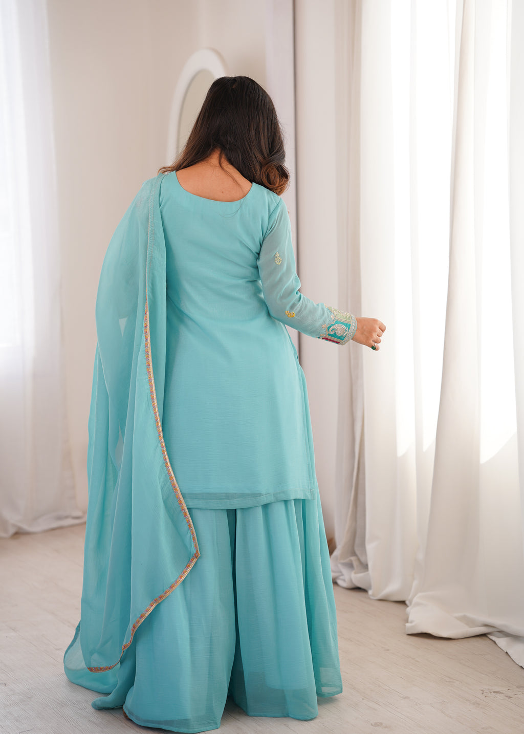Very Attractive Crunchy Silk Straight Kurta Palazzo Set with Dupatta