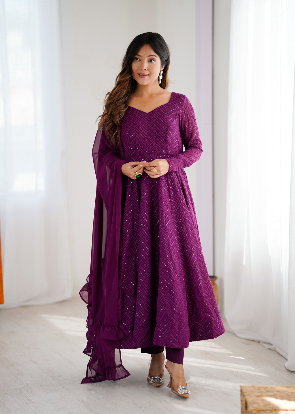 Premium Embroidered Soft Fox Georgette Anarkali Suit Set with Dupatta