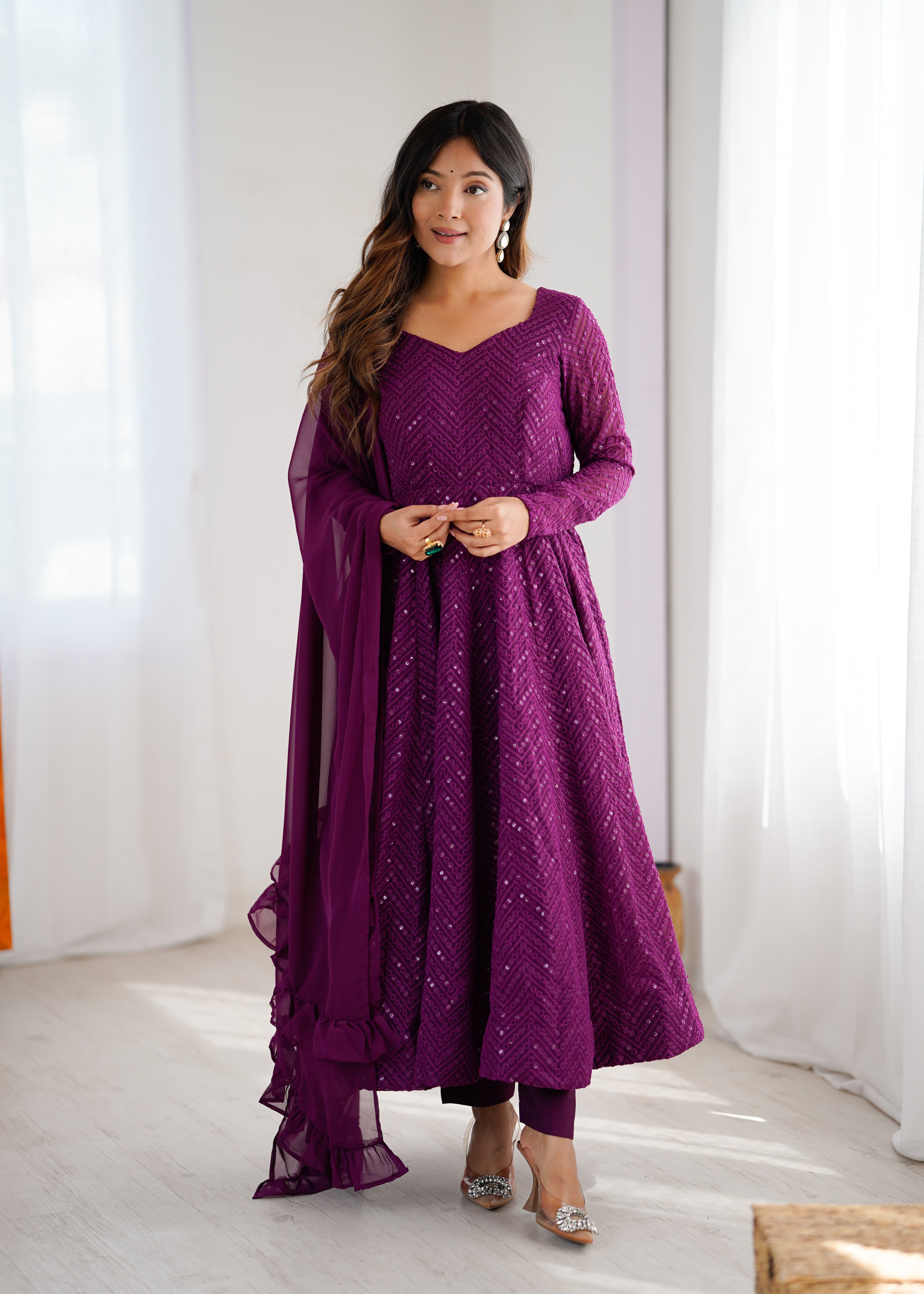 Premium Embroidered Soft Fox Georgette Anarkali Suit Set with Dupatta