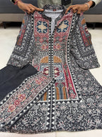 Woman's Ethnic Black Printed Natural Crepe Co-Ord Set