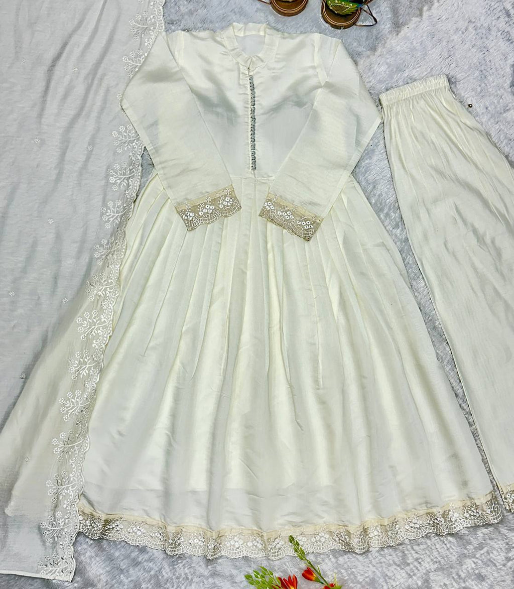 Elegant Premium Look White Anarkali Suit Set with Dupatta